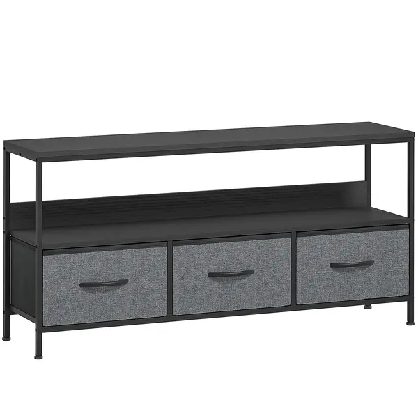 HOMCOM Suport TV Mobil, Până La 55", cu 3 Sertare Textil Pliabile, Raft, 120x29x56 cm, Negru | Aosom Romania