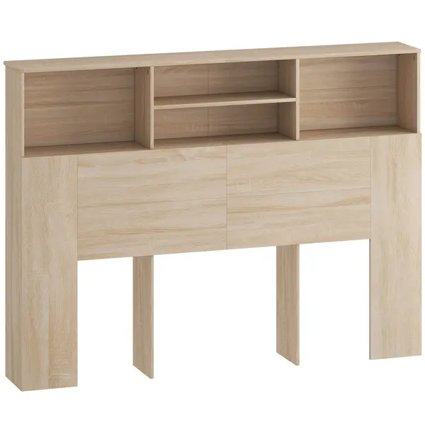 HOMCOM Tăblie pe picioare cu depozitare, accesoriu pentru pat cu 4 compartimente deschise, 140 x 19 x 103,5 cm, efect lemn natural | Aosom Romania