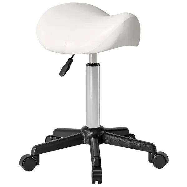 HOMCOM Taburet cu roti, scaun de lucru cu înălțime reglabilă 45-57 cm și șa ergonomică, 48x47x45-57cm, alb | Aosom Romania