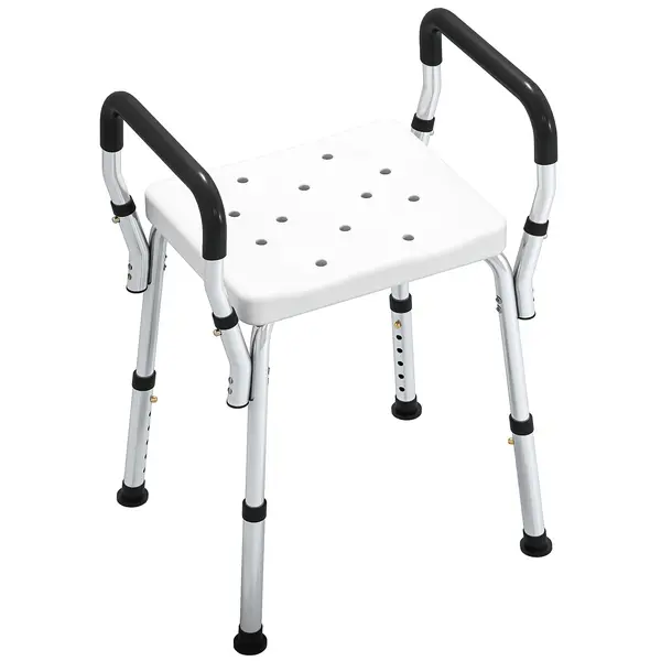 HOMCOM Taburet de duș pentru persoane în vârstă și cu dizabilități cu mânere, înălțime reglabilă, tălpi antiderapante, alb | Aosom Romania
