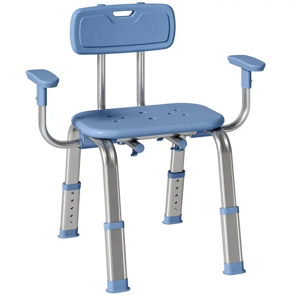 HOMCOM Taburet de duș scaun de duș ergonomic cu mânere, spătar, înălțime și șezut reglabile, albastru | Aosom Romania
