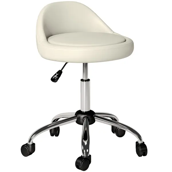 HOMCOM Taburet de lucru rotativ cu role, reglabil pe înălțime, 50 cm x 50 cm x 83 cm, Alb | Aosom Romania