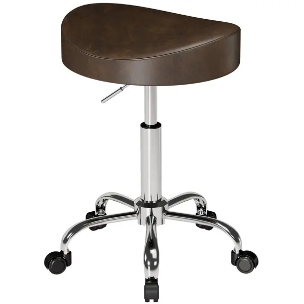 HOMCOM Taburet pe roți, taburet pentru salon cu înălțime reglabilă 51-66 cm și șezut căptușit, rotativ 360°, maro | Aosom Romania