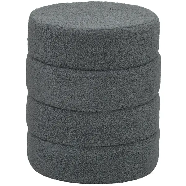 HOMCOM Taburet, rotund, cu blană de ursuleț, până la 120 kg, Ø40x45H cm, Gri închis | Aosom Romania