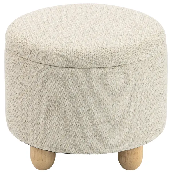 HOMCOM Taburet Rotund cu Spațiu de Depozitare, Capac, 19 L, Material Textil cu Aspect de Iută, 38,5x38,5x33,5 cm, Bej | Aosom Romania