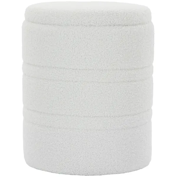 HOMCOM Taburet Rotund Tip Pouf cu Spațiu de Depozitare 33L din Sherpa cu Capac, Capacitate 120kg, Living, Hol, Alb | Aosom Romania