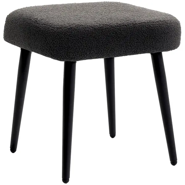 HOMCOM Taburet, suport pentru picioare, scaun captusit, aspect casmir, picioare din otel, 42 x 42 x 47 cm, Gri inchis | Aosom Romania