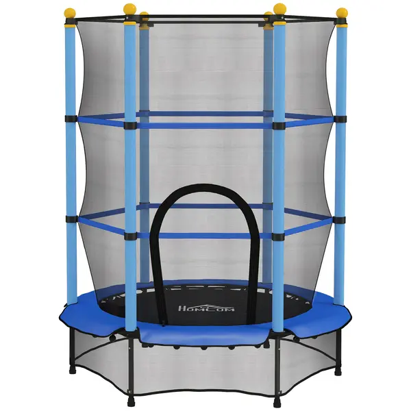 HOMCOM Trambolină Elastică pentru Copii cu Plasă de Siguranță și Țevi Căptușite, Vârstă 3-10 Ani, Ø140x190 cm, Albastru | Aosom Romania