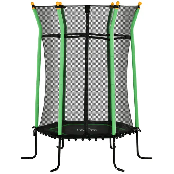 HOMCOM Trambulină Elastică pentru Copii 3-10 Ani cu Intrare cu Fermoar și Bare Căptușite, Ø163.5x190 cm, Verde | Aosom Romania