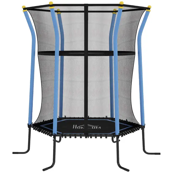HOMCOM Trambulină Elastică pentru Copii 3-10 Ani cu Intrare cu Fermoar și Țevi Căptușite, Ø163,5x190 cm, Albastru | Aosom Romania