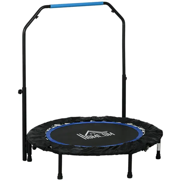 HOMCOM Trambulină Elastică Pliabilă cu Mâner Reglabil, Ø102x99123 cm, Albastru | Aosom Romania