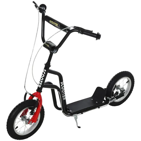 HOMCOM Trotinetă Copii Ghidon Reglabil Scooter Trotinetă Urbană Copii Kickboard cu Roți Gonflabile de 12 Inch pentru Copii de la 5 Ani Negru 120 x 58 x 75-80 cm | Aosom Romania
