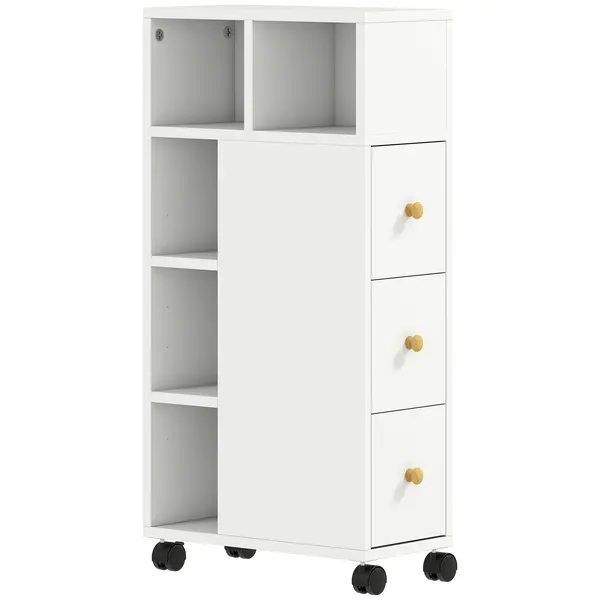 HOMCOM Unitate de Stocare pentru Baie Slim cu Roți - Alb | Aosom Romania