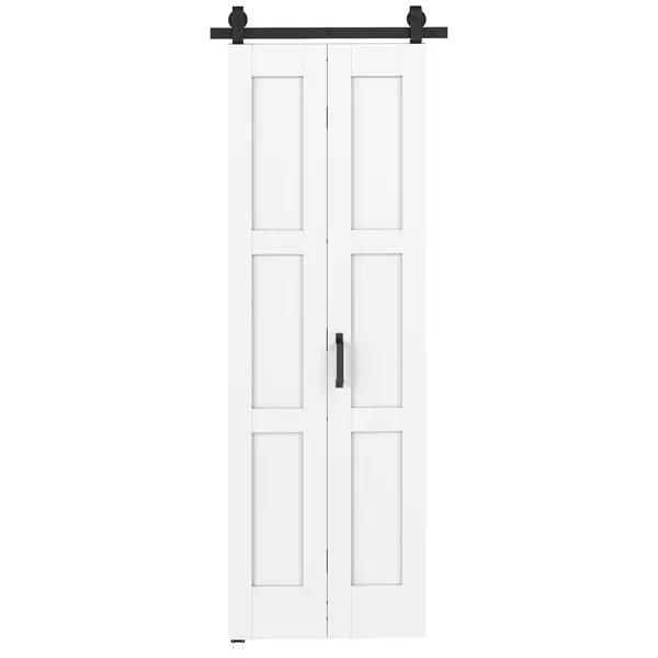 HOMCOM Ușă Culisantă Pliabilă pentru Interior 71.2x213.4cm, Șină Silențioasă din Oțel, Mâner, Ghidaj, Role, Ușă de Interior Rustică, din MDF și Lemn de Pin, Impermeabilă, pentru Bucătărie, Baie | Aosom Romania