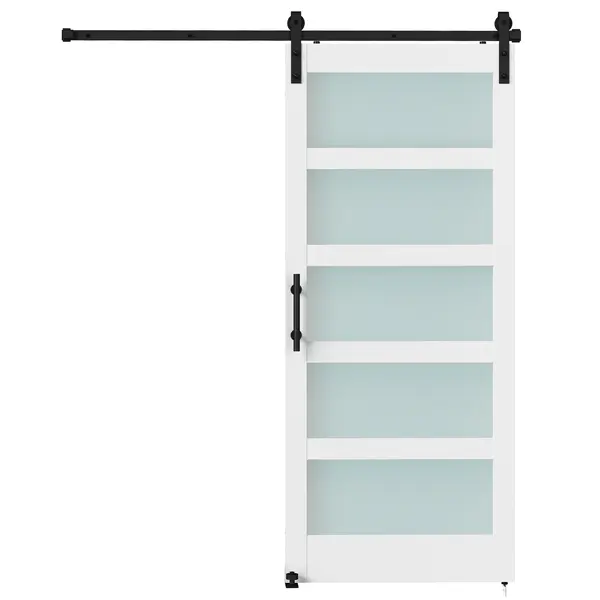 HOMCOM Ușă Glisantă 91.4x213.4cm cu Kit, Panouri din Sticlă, Aspect Lemn Alb | Aosom Romania