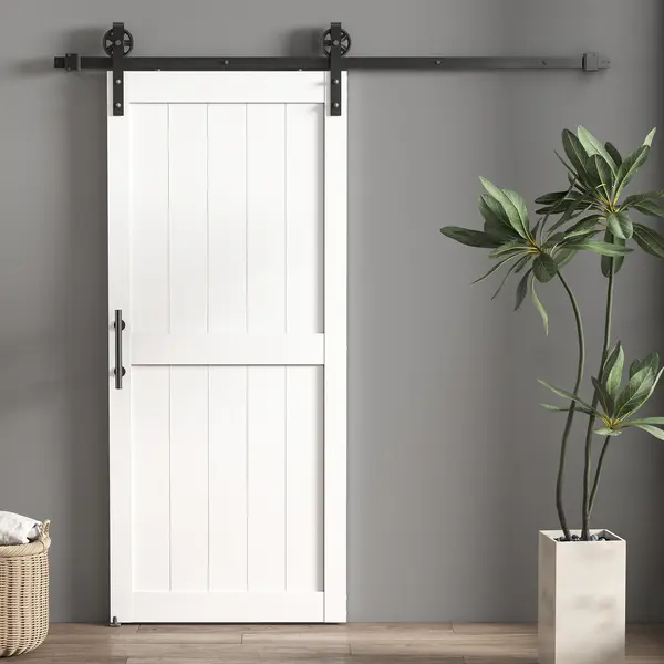 HOMCOM Ușă Glisantă de Interior 81.3x213.4cm, Șină din Oțel, Mâner Îmbunătățit, Role, Ușă de Interior în Stil Industrial, din MDF și Lemn de Pin, Impermeabilă, pentru Bucătărie, Baie, Living | Aosom Romania