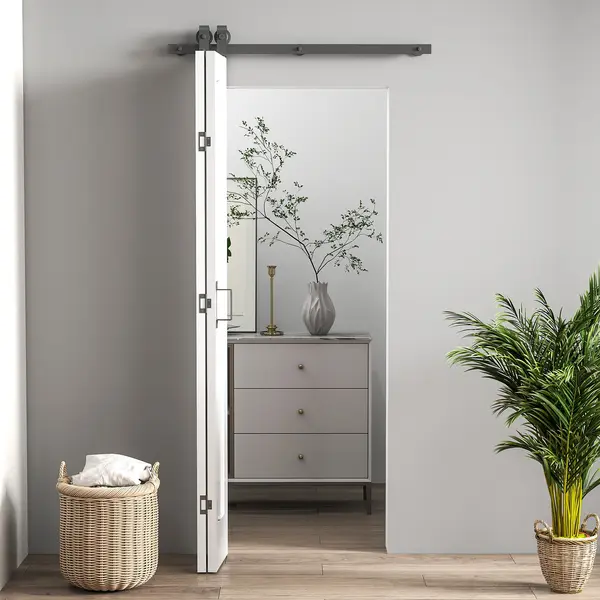HOMCOM Ușă Glisantă Pliabilă 70x210 cm, Ușă Pliabilă Tip Portofel cu Mâner și Suprafață Vopsibilă, Alb | Aosom Romania