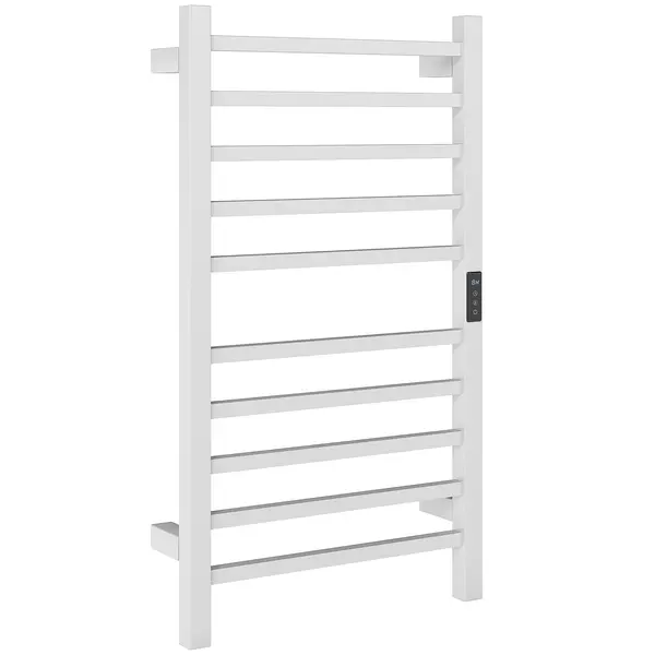 HOMCOM Uscător de Prosoape Electric cu 10 Bare, Timer, Afișaj LCD și Temperatură Reglabilă, 45x11x80 cm, Alb | Aosom Romania