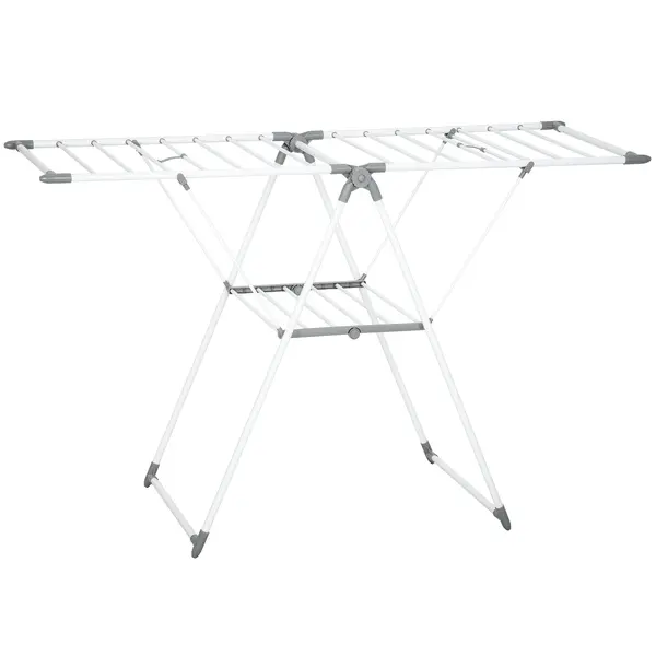HOMCOM Uscător de Rufe cu 2 Niveluri Reglabil pe 4 Înălțimi Diferite, Uscător din Metal și Plastic, 156.5x61.5x97 cm, Alb | Aosom Romania