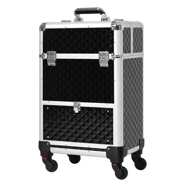 HOMCOM Valiză trolley machiaj geantă cosmetică vanity mâner telescopic reglabil 34L x 25l x 62H cm alu. negru | Aosom Romania