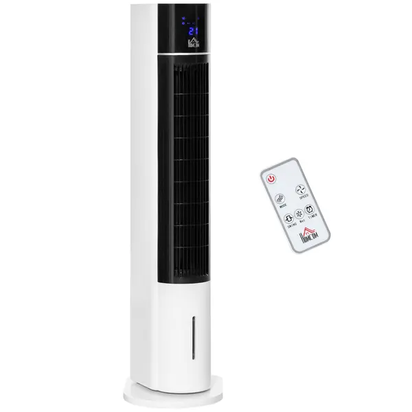 HOMCOM Ventilator Coloană cu 3 Moduri Răcire, 3 Viteze, Telecomandă, 60W, Design Elegant, Alb | Aosom Romania