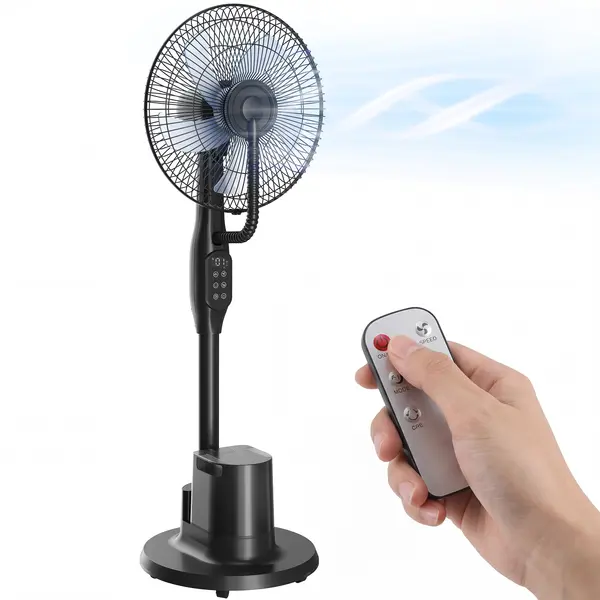 HOMCOM Ventilator cu brumizare silențios 90W pe stativ 128cm oscilație 70° 3 viteze 3 moduri temporizator negru | Aosom Romania