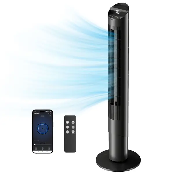 HOMCOM Ventilator de Coloană 116 cm, ventilator WiFi cu aplicație de control, dormitor, culoare neagră | Aosom Romania