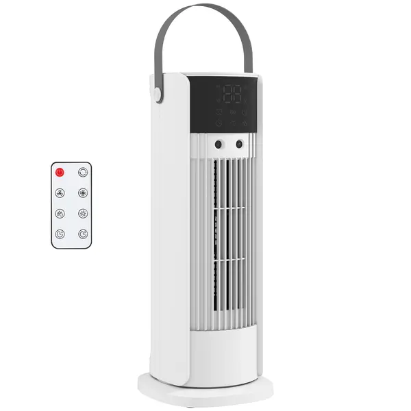 HOMCOM Ventilator de Masă cu Telecomandă și Mâner, Ventilator de Birou cu Nebulizare, Lumină LED, 3 Viteze, Oscilație 90°, Timer 10H, Filtru Detașabil, pentru Casă și Birou, Alb | Aosom Romania