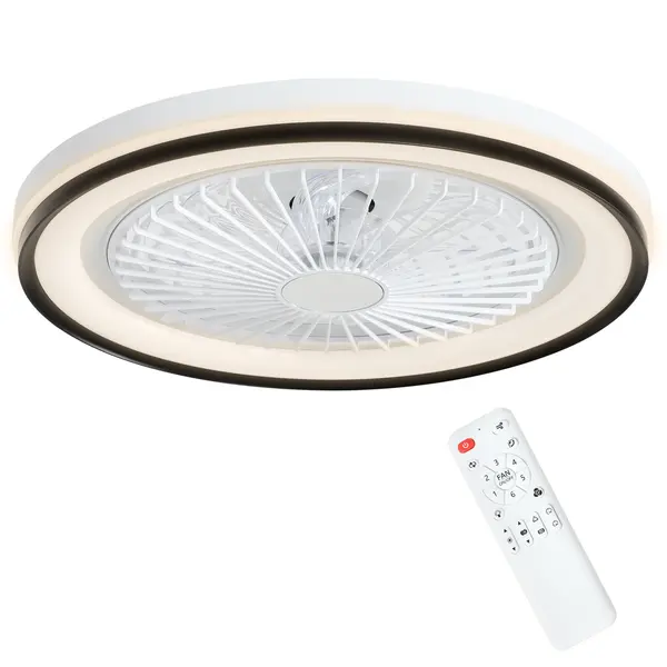 HOMCOM Ventilator de Tavan cu Iluminare RGB 6 Viteze Motor Reversibil și Telecomandă Putere 48,5W Ø48x13 cm Alb | Aosom Romania