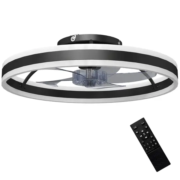 HOMCOM Ventilator de tavan cu lumină LED 6 viteze Motor reversibil și control la distanță Putere 45 W Ø50x13,5 cm Negru | Aosom Romania
