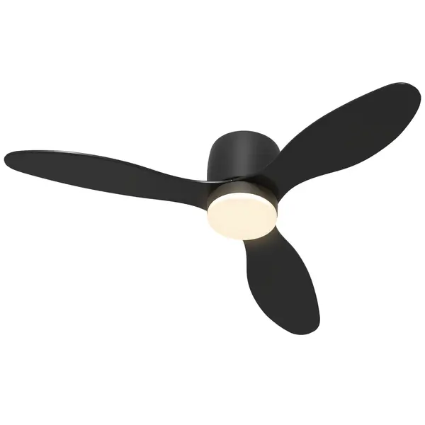 HOMCOM Ventilator de tavan cu lumină și telecomandă, 3 culori de lumină, 6 viteze, Luminozitate reglabilă, Negru | Aosom Romania