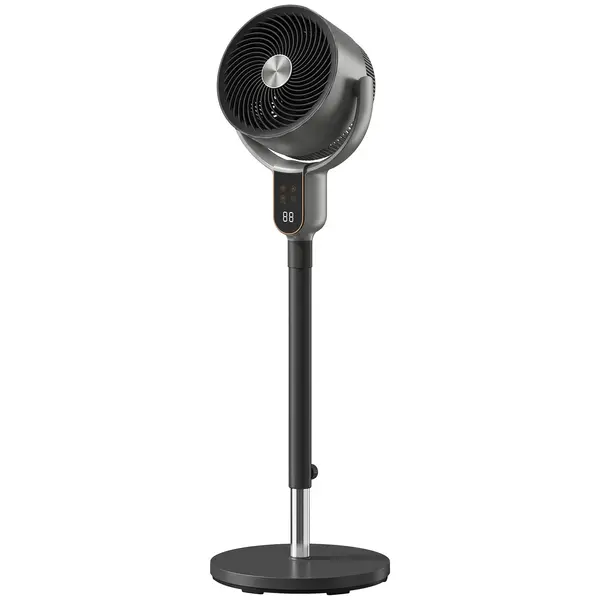 HOMCOM Ventilator pe stativ cu 8 viteze cu Telecomandă, Display LED, Timer 12H, Înălțime reglabilă, Gri | Aosom Romania