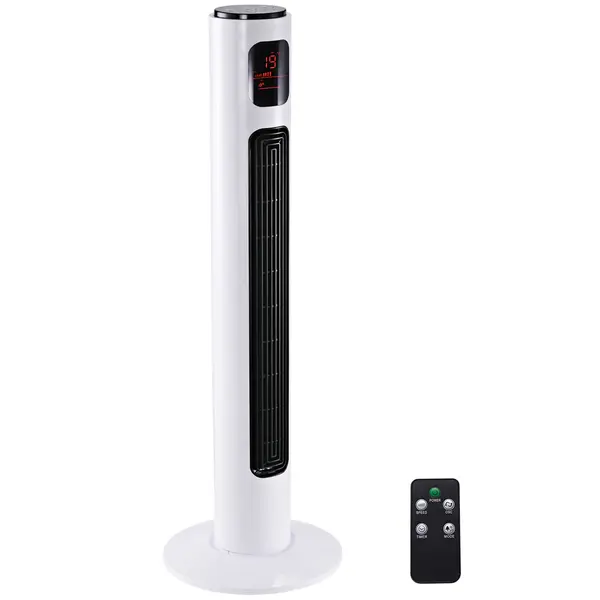HOMCOM Ventilator Turn 45W cu 3 Moduri și 3 Viteze cu Cronometru 12h, Ventilator de Podea ABS cu Telecomandă, Ø32x96 cm, Alb-Negru | Aosom Romania
