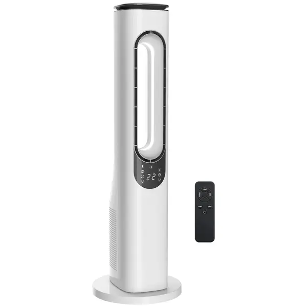 HOMCOM Ventilator turn fără pale cu lumini LED telecomandă 3 viteze 3 moduri temporizator 15 h oscilație 50° alb | Aosom Romania