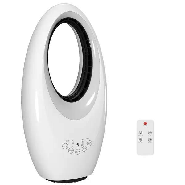 HOMCOM Ventilator turn fără pale, ventilator silențios 36 dB cu oscilație 60°, iluminare LED, 3 trepte de viteză, 7,5-Stunden-Timer, telecomandă | Aosom Romania