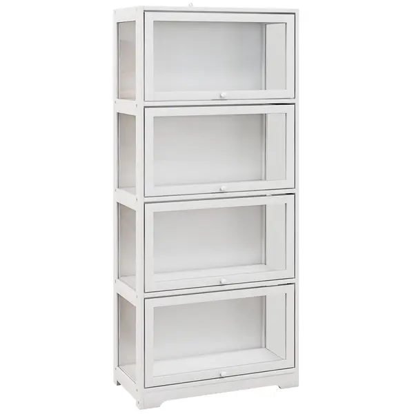 HOMCOM Vitrină Colecționari cu 4 Niveluri, Uși cu Balamale, Sistem Anti-Răsturnare, pentru Birou, Dormitor, 59 x 30 x 139 cm, Alb | Aosom Romania
