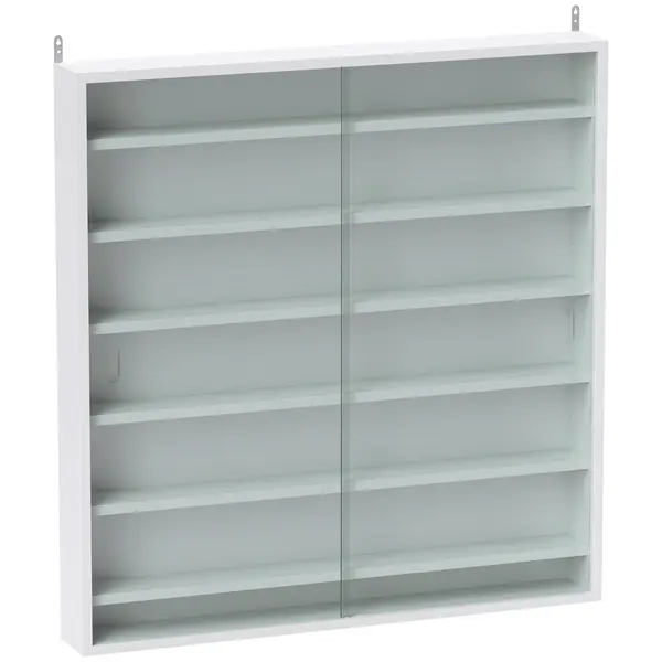 HOMCOM Vitrină de perete din lemn cu polițe reglabile și 2 uși glisante din sticlă 80x9,5x83 cm Alb | Aosom Romania