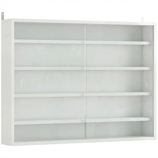 HOMCOM Vitrină de perete din lemn cu polițe reglabile și 2 uși glisante din sticlă 80x9,5x60 cm alb | Aosom Romania