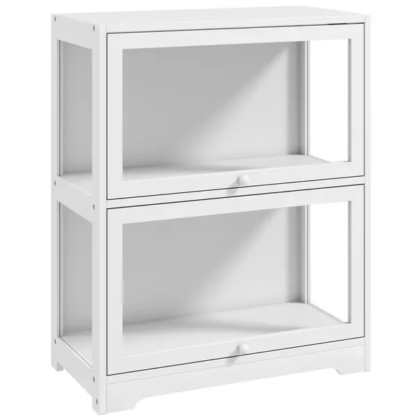 HOMCOM Vitrină expozitoare pentru colecții cu 2 niveluri, uși abatabile din acrilic pentru figurine 59,5x30x73 cm Alb | Aosom Romania