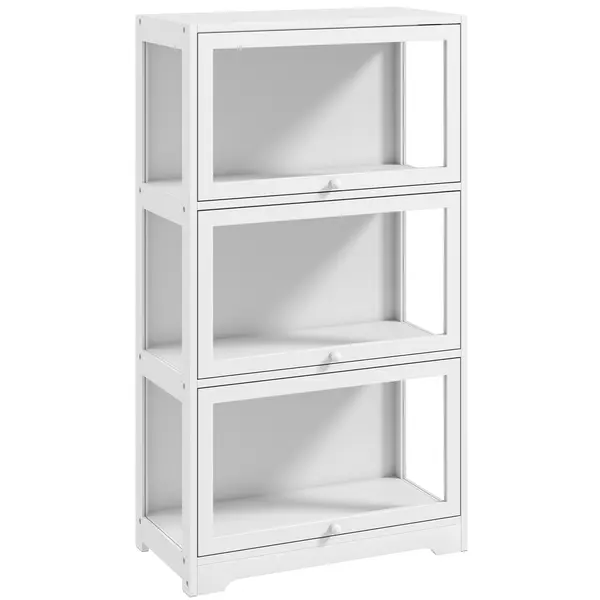 HOMCOM Vitrină expozitoare pentru colecții cu 3 niveluri cu uși rabatabile din acrilic pentru figurine 59x30x106 cm Alb | Aosom Romania