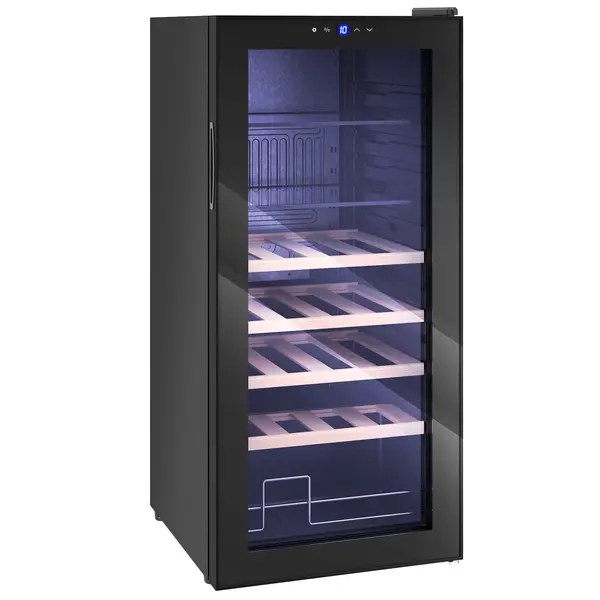 HOMCOM Vitrină Frigorifică pentru Vinuri 20 Sticle 92L, Temperatura Reglabilă 5-18℃, Frigider Vinuri Silențios cu Sticlă Anti-UV, Rafturi, Compresor, Display Touch și LED, Clasa G | Aosom Romania