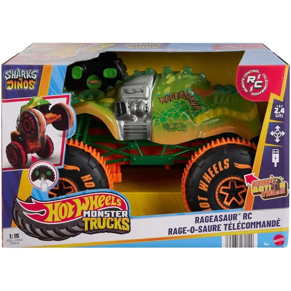 HOT WHEELS Hot Wheels - Masina Teleghidata Monster Truck R/C Rageasaur 1:15, controlata prin telecomanda, multicolor, 4 ani+