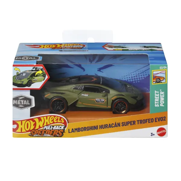 HOT WHEELS MASINUTA METALICA CU SISTEM PULL BACK LAMBORGHINI HURACAN SUPER TROFEO EVO2 STREET POWER SCARA 1 LA 43