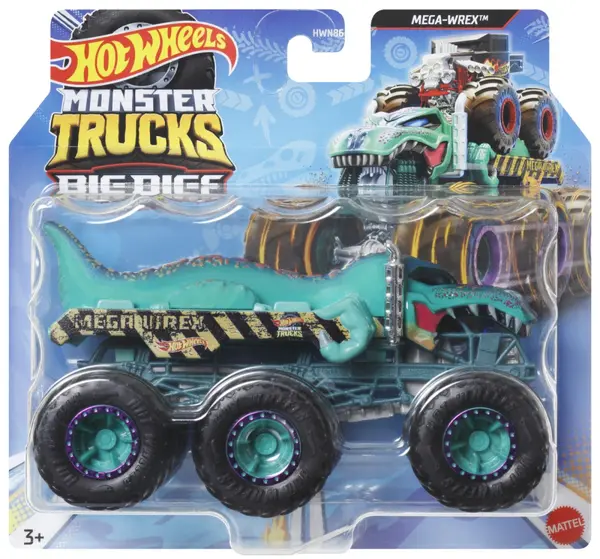HOT WHEELS MONSTER TRUCK BIG RIGS MASINUTA METALICA CU 6 ROTI MEGA-WREX TURCOAZ SCARA 1 LA 64