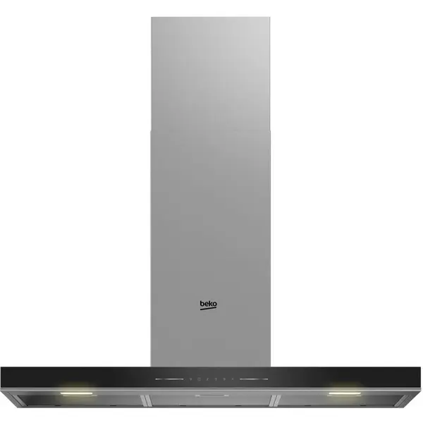 Hota decorativa Beko BHCB96641BBHS, 300 W, 715 mc/h, 1 motor, Iluminare LED, HeatSense, Air Cleaning Mode, Booster, Negru/Inox, Clasa A