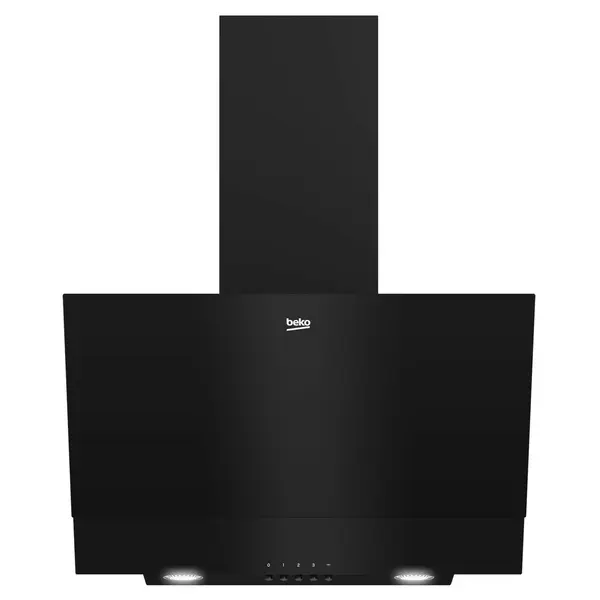 Hota decorativa inclinata Beko BHCA62422BBH, 400 mc/h, 1 motor, Afisaj electronic, Iluminare LED, Touch Control, Negru Sticla