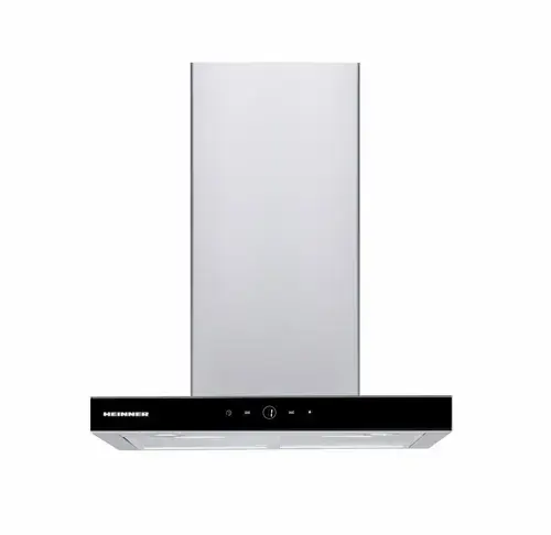 Hota incorporabila decorativa Heinner HDCH-F4560TIX, 488 mc/h, 1 Motor, Lumina LED, 2 Filtre aluminiu (Negru/Inox)