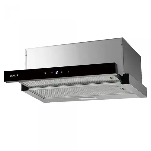 Hota incorporabila Samus HS6032DTGX, 65 W, Control electronic tactil, 3 trepte, parte frontala din sticla neagra, 326 mc/h, L 60 cm (Inox)