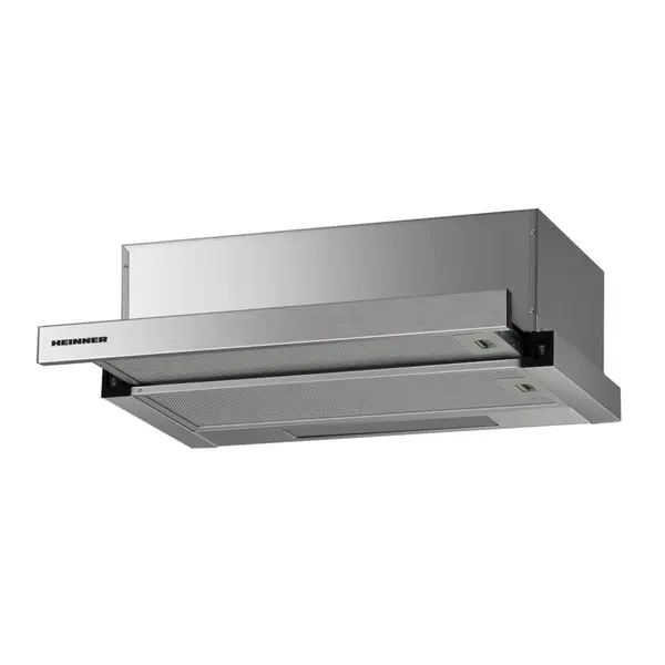 Hota telescopica Heinner HTCH-F400IX, Putere absorbtie 358.4m3/h, 1 motor, 2 trepte, Lumina LED, 60 cm, Clasa B, Inox