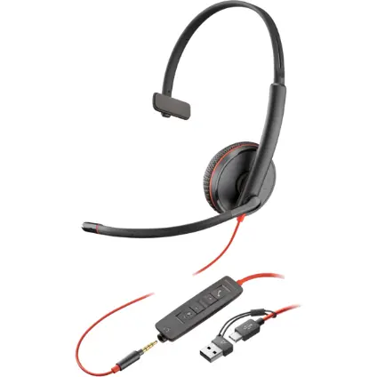 HP Casti PC HP Poly Blackwire 3215, USB-C + Adaptor 3.5mm, Negru